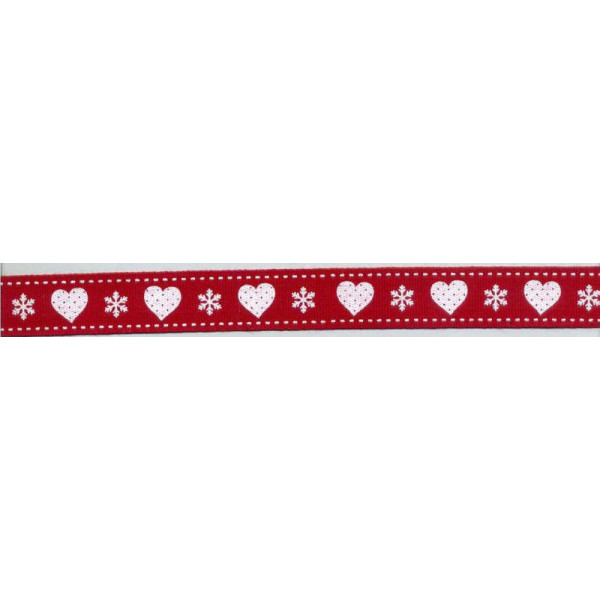 Red Christmas Ribbon with White Hearts and Snowflakes